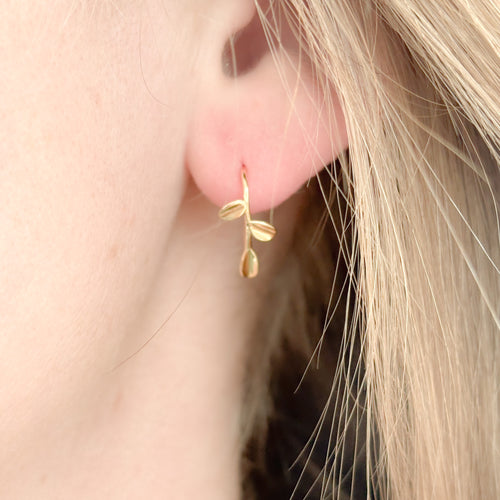 golden trio leaf drop earrings