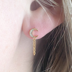 chain and zircon moon earrings