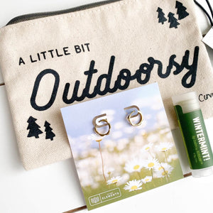 outdoorsy pouch and bright bloom earrings